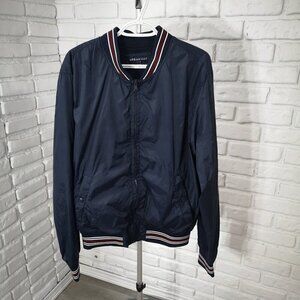 Urban Man Men's Size Large Navy Tab Collar Full Zip Lined Windbreaker